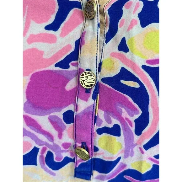 Lilly Pulitzer Silk Blouse Multicolor Oversized Size XXS -S (Read Measurements) - Picture 3 of 9